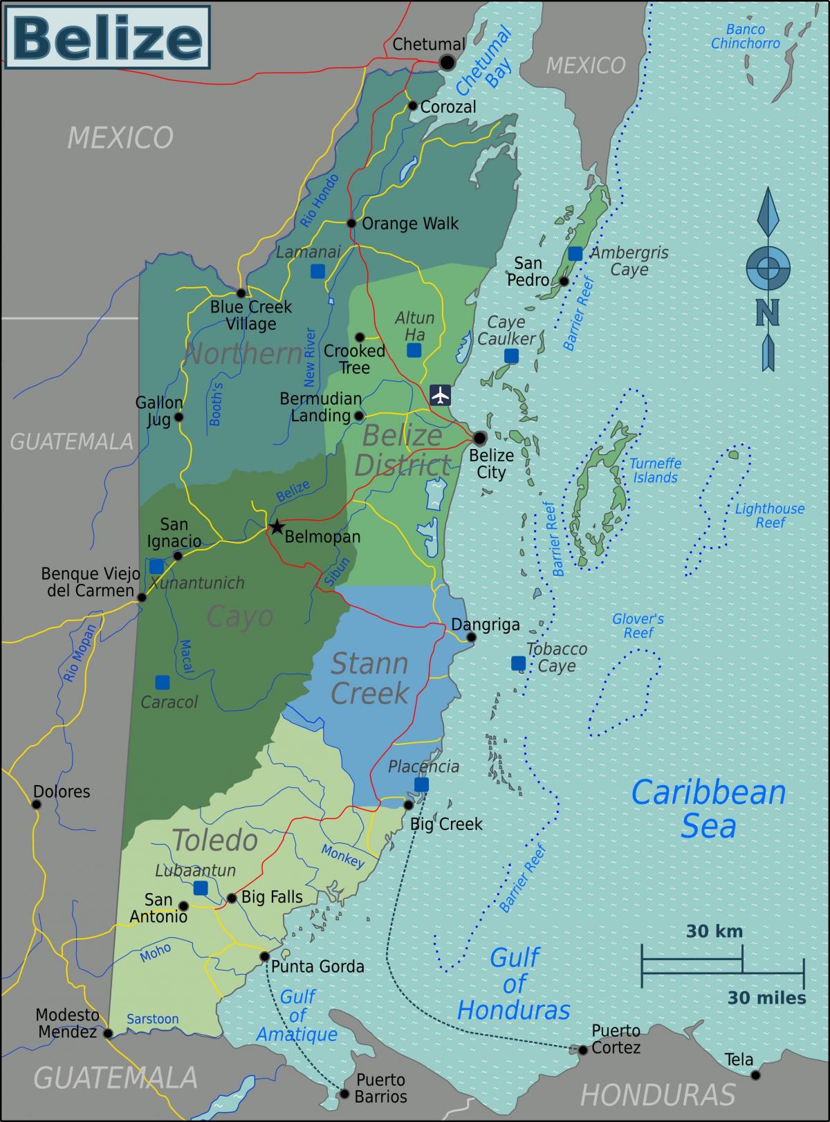 Belize nazioarteko aireportuko mapa