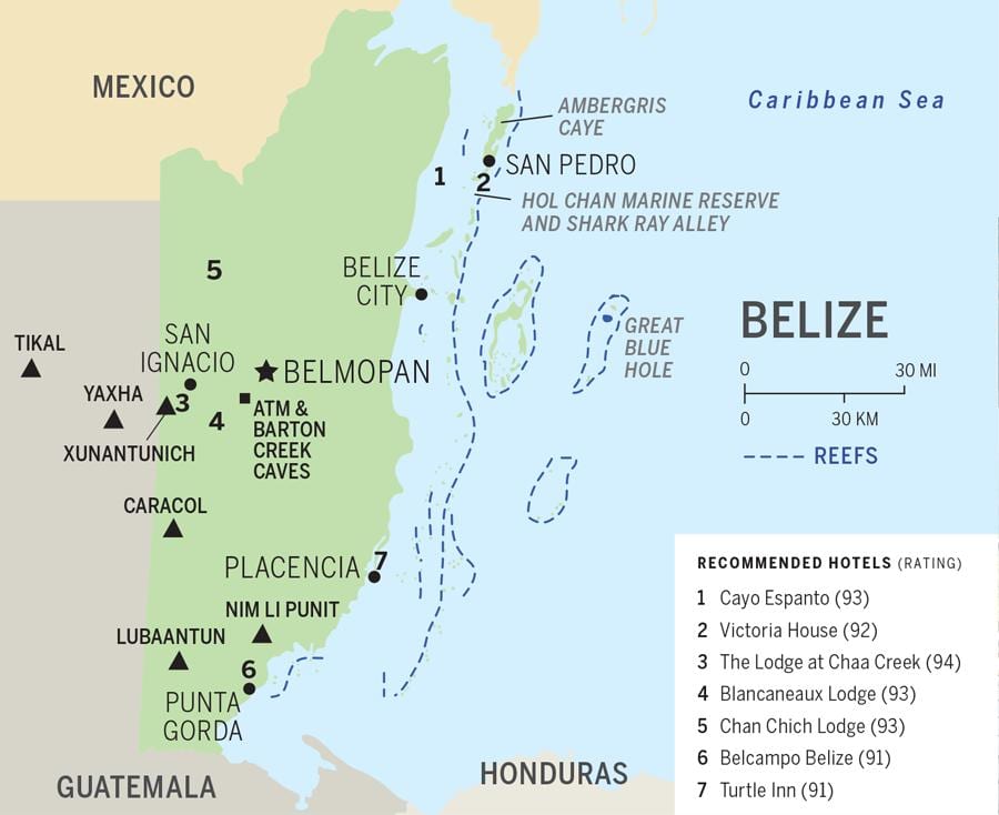 Mapa Belize hondartzak