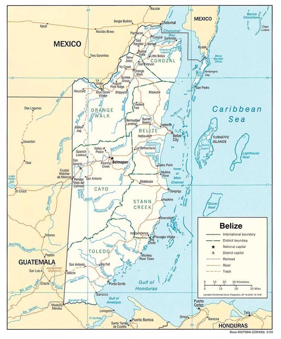 Belize ibaien mapa