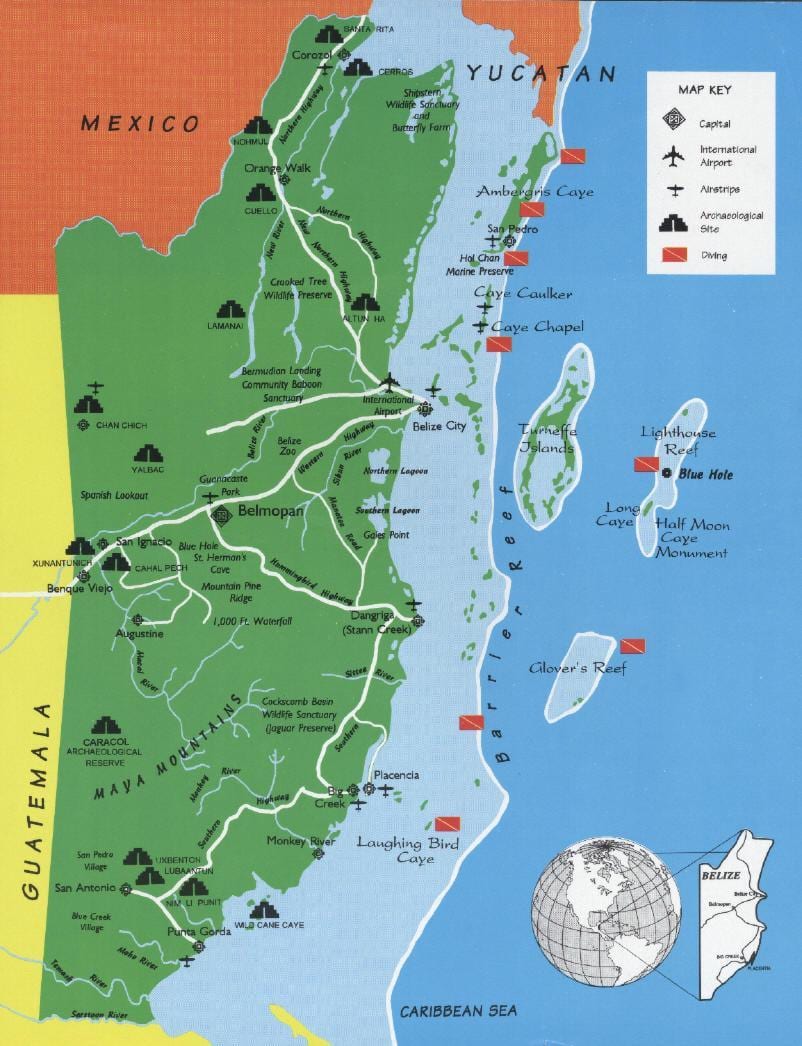 Mapa Belize dive