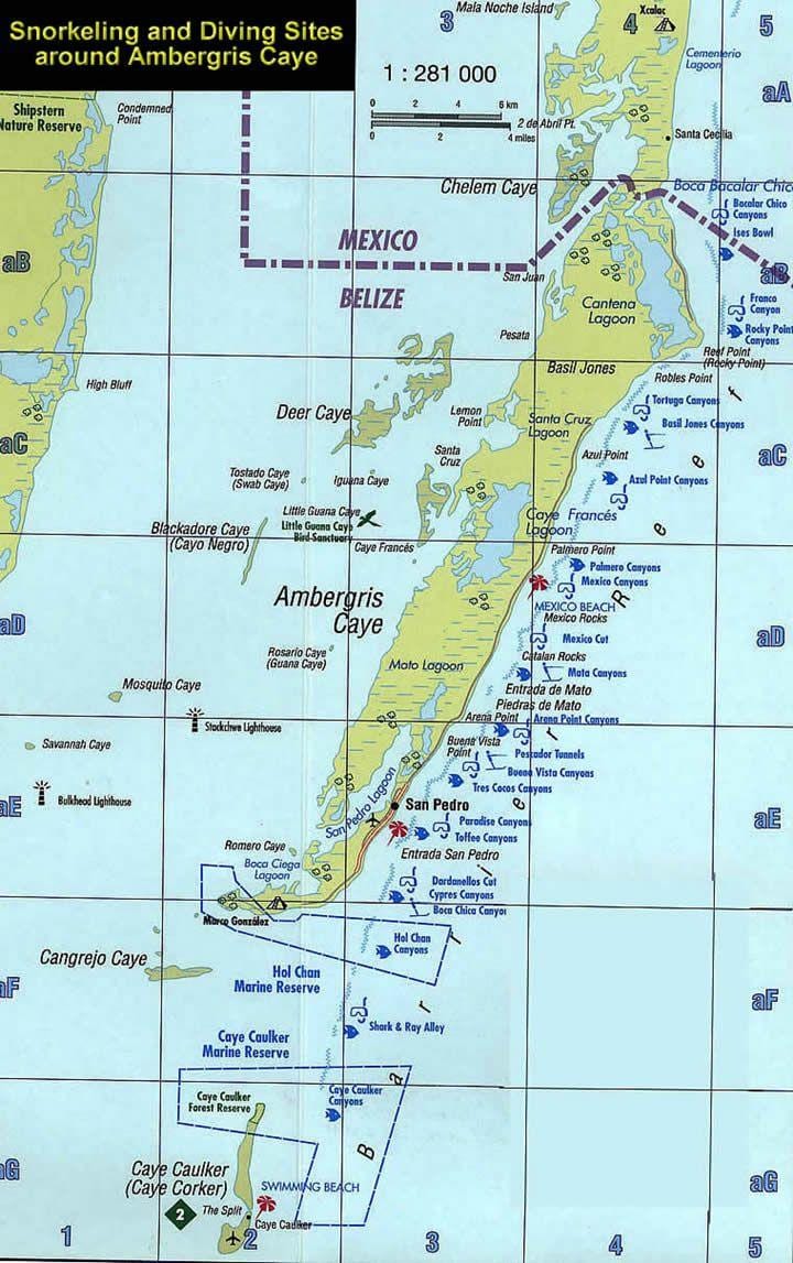 Mapa Belize snorkeling