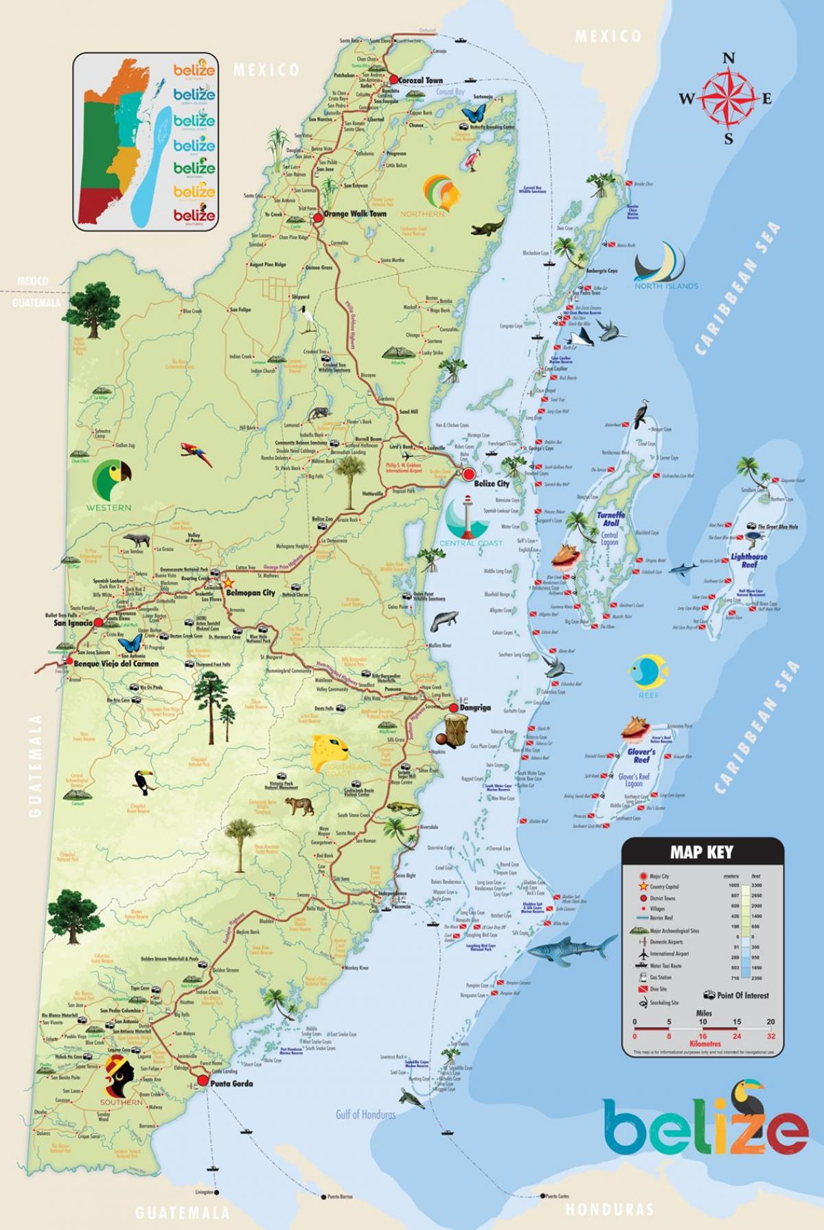 Belize turismo-erakargarri mapa