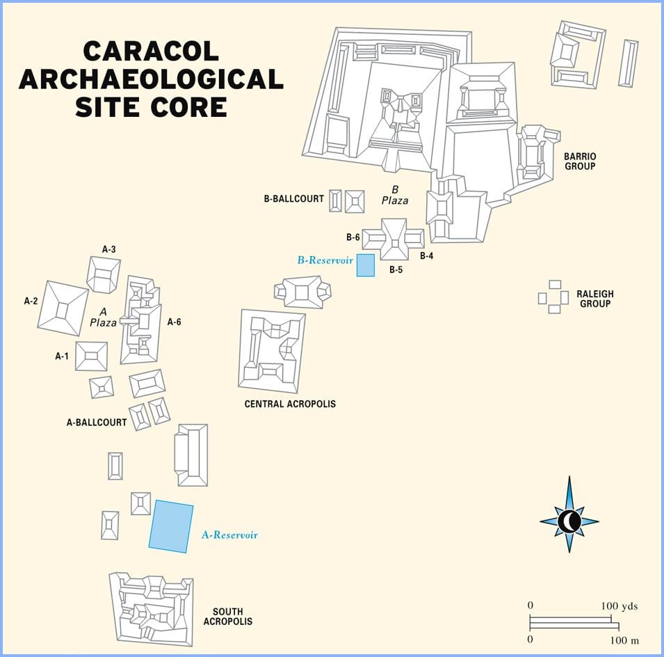 caracol hondakinak Belize mapa