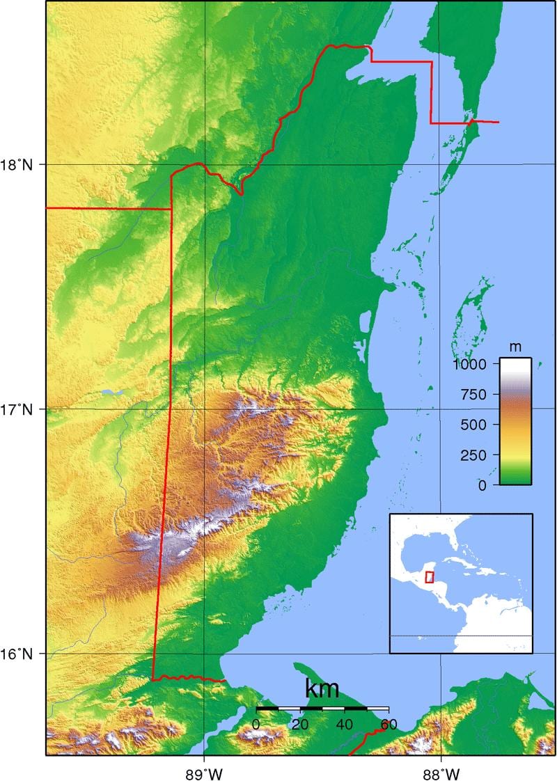 Mapa fisikoa Belize