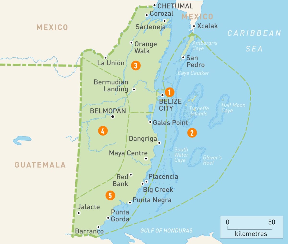 Mapa Belize eta inguruko herrialdeetan
