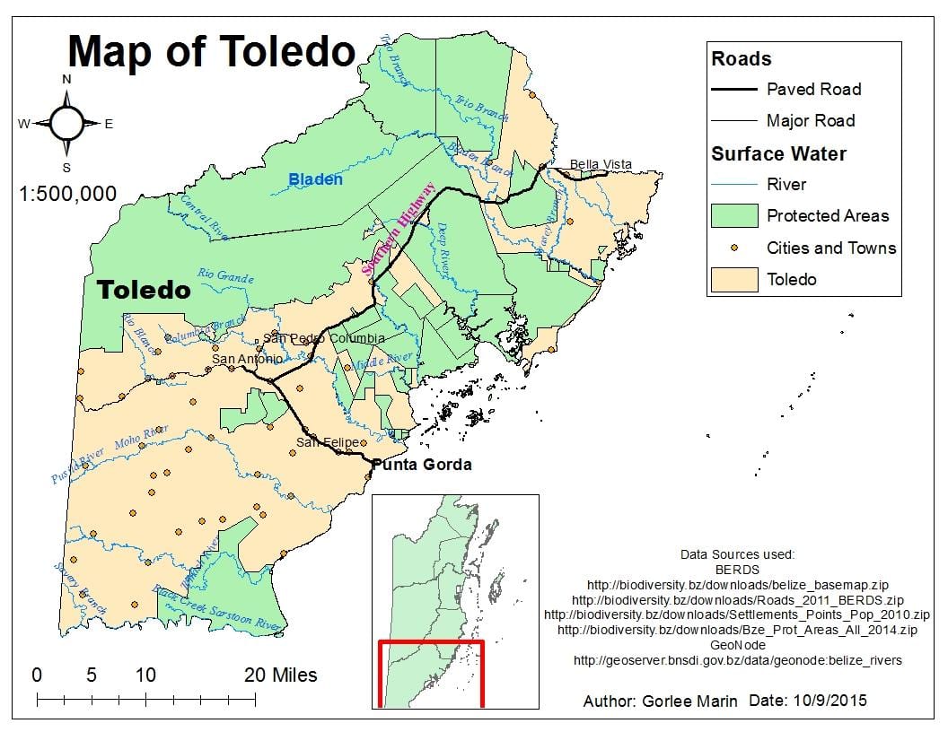 mapa toledo auzoan Belize