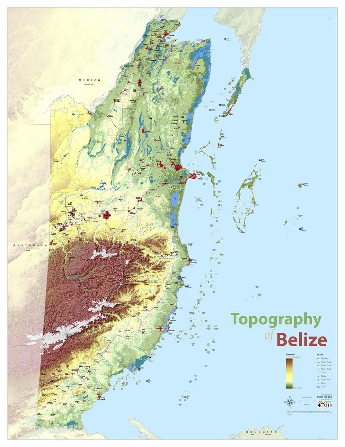 Mapa topografikoak Belize